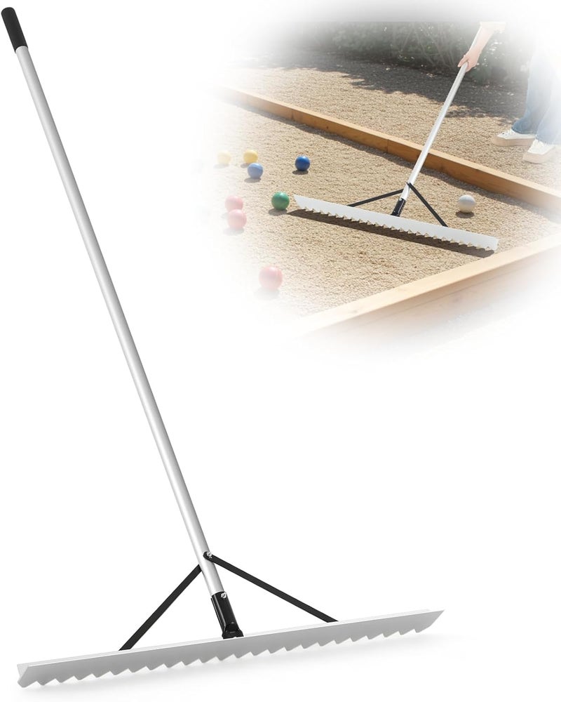 Yaocom 36" Width Bocce Court Rake 2 in 1 Bocce or Tennis Court Scarifier Aluminum Maintenance Rake, Straight Edge for Smoothing/Teeth Side for Scarifying - Image 1